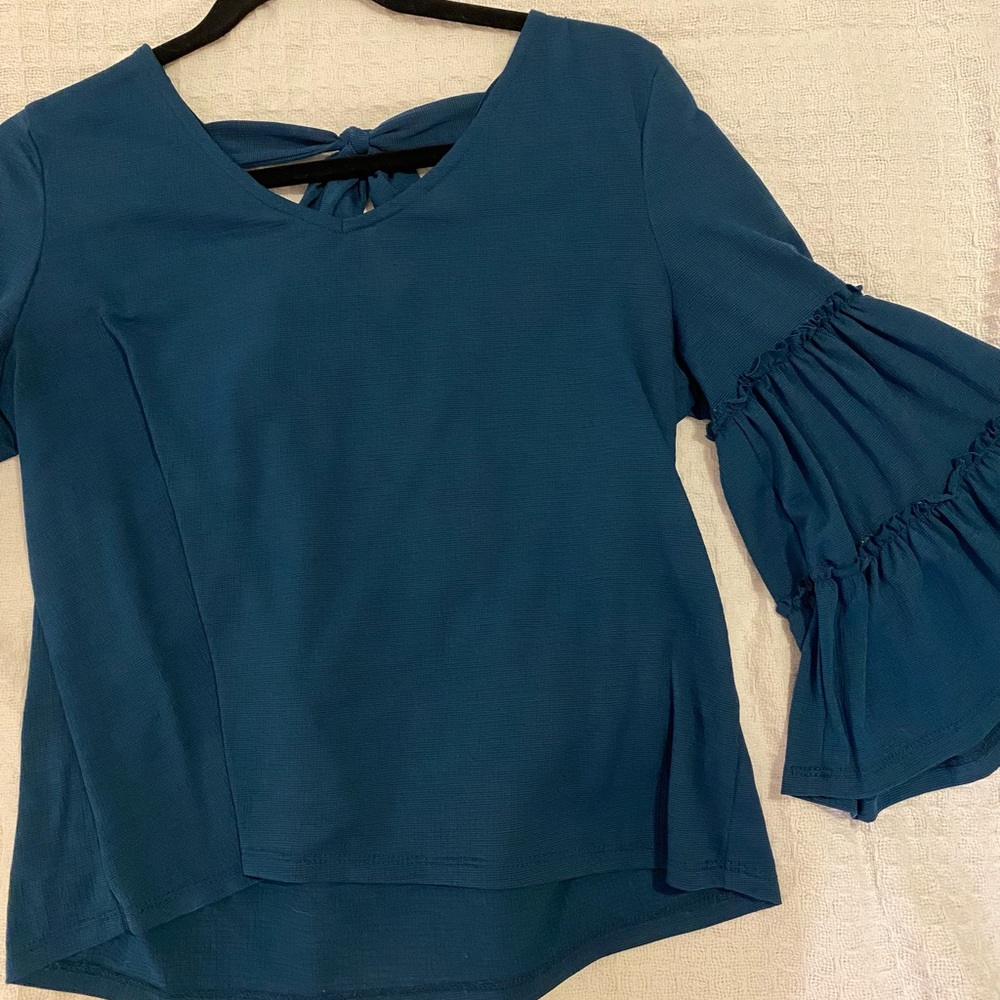 Teal Bell Sleeve Blouse
